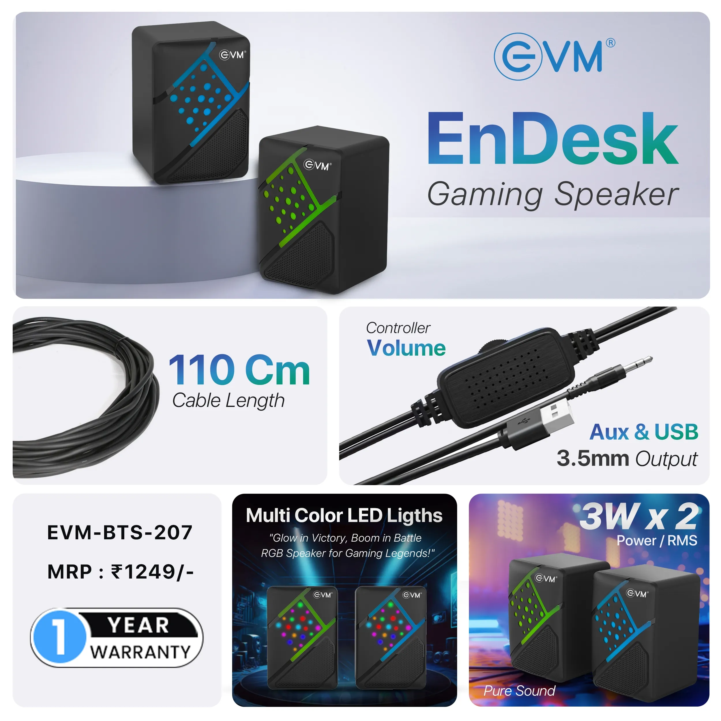 EVM Gaming Speaker 2.0 LED (6w) EVM-BTS-207 view 3